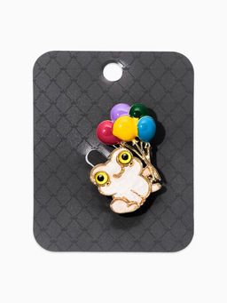 Брошь перламутровый «Лягушка с воздушными шариками», разноцветная в золоте