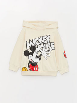 Uzun Kollu Mickey Mouse Bask?l? Erkek Bebek Hoodie