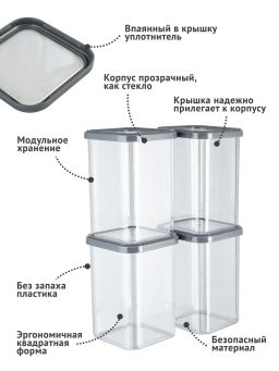 Банка 1,6л для сыпучих CUBBO SCANDI серый - Полимербыт фото 7