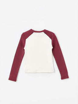 Bisiklet Yaka Bask?l? Uzun Kollu K?z ?ocuk Ti??rt