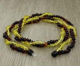 Янтарь светлый и темный, овальная галтовка, бусы длиной 52см