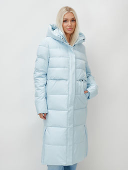 Пальто утепленное стеганное зимнее с капюшоном женское голубого цвета 9620Gl - Mtforce фото 14