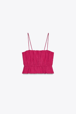 PRINTED SMOCKED CROP TOP - Zara фото 5