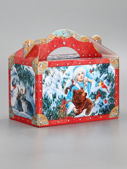 Подарочная новогодняя коробка «ЗИМНЯЯ СКАЗКА в красном» Чемоданчик средний 20×12×19 см