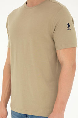 Erkek Regular Fit Bisiklet Yaka Haki Basic Ti__rt