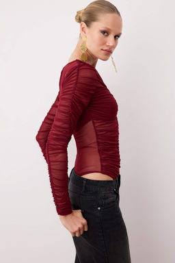 Koyu Bordo Astarl? Buzgu Detayl? Orme C?tc?tl? Tul Body TPRAW26BD00013 - Trendyolmilla фото 2