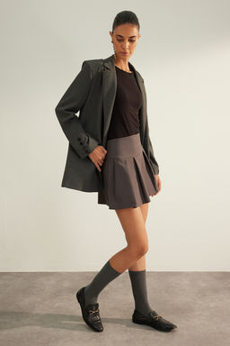 TRENDYOLMILLA Koyu Bej Premium Yuksek Kalite Pileli Mini Boy Dokuma Etek TWOAW24ET00309  фото 7