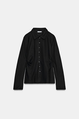 CAMISETA PLIEGUES BOTONES / Negro - Zara фото 5