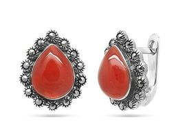 Серьги из серебра агат, марказит, SL-AGA80