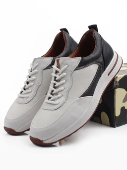 03-10-57 WHITE/DK. GREY Кроссовки мужские (натуральная кожа, текстиль)