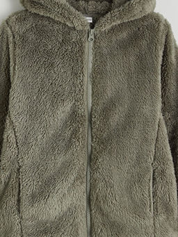 Kap??onlu Pel?? K?z ?ocuk Fermuarl? Sweatshirt