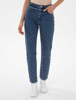 Koyu Mavi Mom High Waist Jean Pantolon