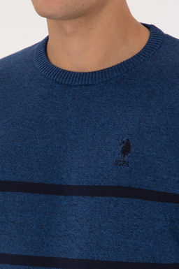 Erkek Slim Fit Bisiklet Yaka _izgili A__k Lacivert Kazak - U.s. polo assn фото 7