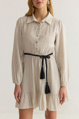 Trendyolmilla Tas Kusakl? Cizgili Mini Dokuma Gomlek Elbise TWOSS25EL00012