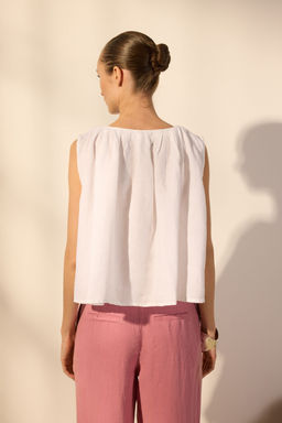 Trendyolmilla Beyaz %100 Keten Baglama Detayl? Bluz TWOSS25BZ00458