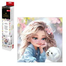 Алмазная мозаика (набор для творчества) арт. 71356 / 50 БЛОНДИНКА С СОБАЧКОЙ, размер: 30*30 см, (29