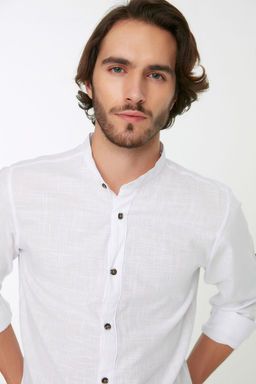 TRENDYOL MAN Koyu Yesil Slim Fit Basic Hakim Yaka Apoletli %100 Pamuklu Keten Gorunumlu Gomlek TMNSS20GO0188 - Trendyolmilla фото 19