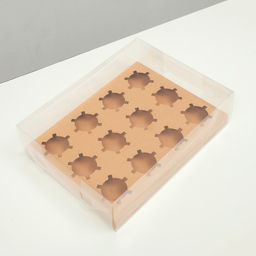 Коробка для 12 капкейков, с прозрачной крышкой, крафт, 34.7×26.3×10 см