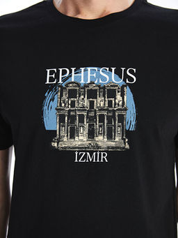 Bisiklet Yaka K?sa Kollu Bask?l? Penye Erkek Ti??rt