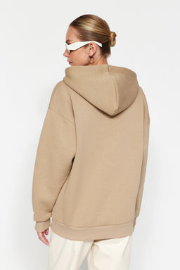 Vizon Kal?n Ici Polarl? Oversize/Genis Kal?p Kapusonlu Basic Orme Sweatshirt TWOAW24SW00103