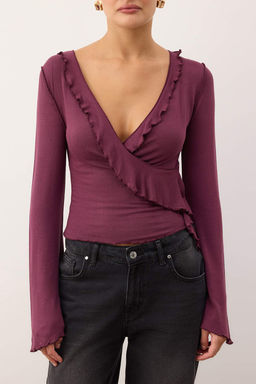 Murdum Anvelop Triko Gorunumlu Ispanyol Kol Regular/Normal Kal?p Orme Bluz TWOAW25BZ00151