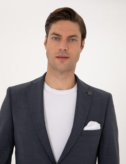 Koyu Mavi Slim Fit Y_n Kar___ml_ Tak_m Elbise