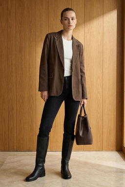 Ozel Koleksiyon Kahverengi Eskitme Efektli Rahat Kal?p Dokuma Blazer Ceket TWOAW26BC00008 - Trendyolmilla фото 5
