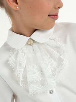 Молочная трикотажная школьная блузка для девочек Mooriposh, модель 06218  фото 10