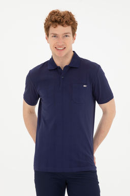 Мужская темно-синяя футболка с воротником-поло