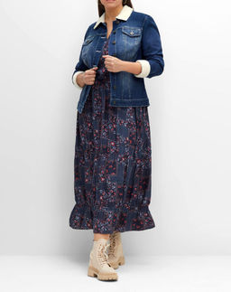 Джинсовый жакет с иск. мехом, черный - Sheego фото 11