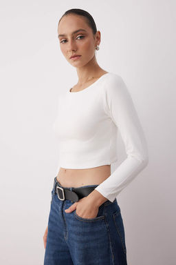 Trendyolmilla Siyah-Beyaz-Antrasit 3lu Paket Crop Fitted/Vucuda Oturan Orme Bluz TWOAW25BZ00300