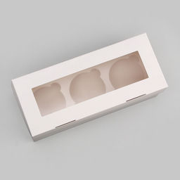 Цена за 2 шт. Коробка для 3 капкейка с окном, целлюлоза, белый, 25×10×10 см