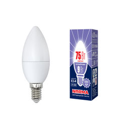 LED-C37-9W/DW/E14/FR/NR Лампа светодиодная. Форма "свеча", матовая. Серия Norma. Дневной белый свет (6500K). Картон. ТМ Volpe