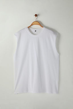 Beyaz Regular/Normal Kesim Basic %100 Pamuk Buyuk Beden Atlet TMNSS25CV00000 - Trendyolmilla фото 2