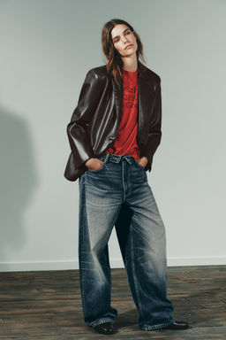 FAUX LEATHER STRAIGHT BLAZER
