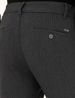 Antrasit Slim Fit _izgili Kanvas Pantolon