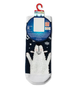 Цена за 2 пары CONTE-KIDS Короткие новогодние носки махровой стопой и пушистой нитью Let it snow т.синий