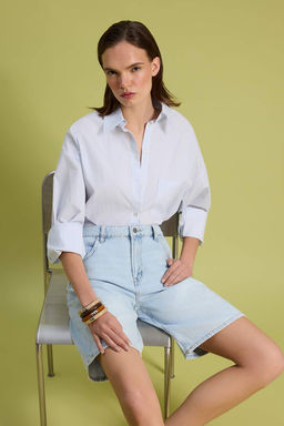 Ac?k Mavi %100 Pamuk Yuksek Bel Denim Bermuda TWOSS26SR00222 - Trendyolmilla фото 3