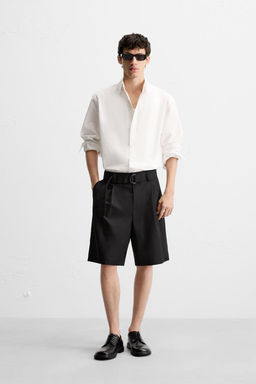BELTED WIDE-LEG BERMUDA SHORTS