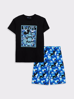 Bisiklet Yaka Mickey Mouse Bask?l? K?sa Kollu Erkek ?ocuk ?ortlu Pijama Tak?m?