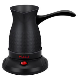 Турка электрическая Kelli 600мл, скрытый дисковой нагревательный элемент, защита от включения без воды и перегрева, световой индикатор работы, мощность: 750-800 Вт, электропитание 220-240 Вт, 50/60Гц, 20,5х12,5х17см, черный (Китай)