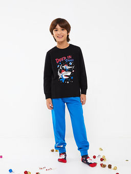 Bisiklet Yaka Bask?l? Uzun Kollu Erkek ?ocuk Pijama Tak?m?