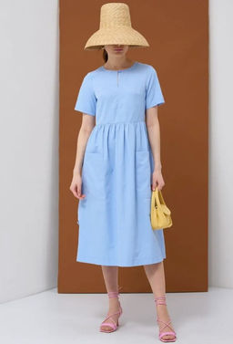 Платье хлопок OD-795-2 с планкой голубое OD-795-2 - Tantino фото 7