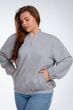 Бомбер из коттон фита серый меланж макси - Амадэль фото 23