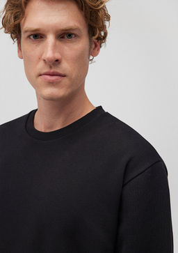 Bisiklet Yaka Siyah Basic Sweatshirt - Mavi фото 5