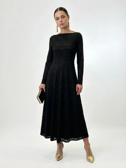 Платье из трикотажного кружева  черный с фестонами