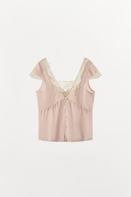 TOP SATINADO ENCAJE BORDADOS / Rosa pastel - Zara фото 6