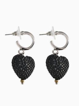 Серьги "Сияние вечера" сердце, цвет чёрный в серебре
