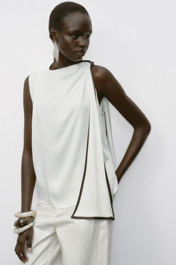 SATIN TOP WITH BOW AND CONTRASTING TRIMS - Zara фото 5