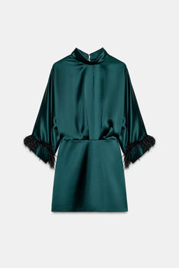 SHORT SATIN FEATHER DRESS - Zara фото 8